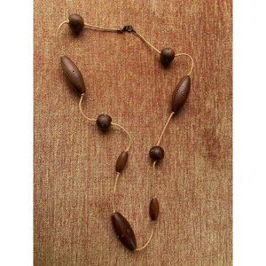 Boho Wood , Leather and Metal Unbranded Necklace 14"